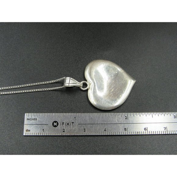 18" Sterling Silver Good Size Heart Love Pendant Necklace Vintage Minimalist - Picture 6 of 7